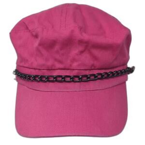 Pink Army Cap Cadet Hat Black Chain OS Fitted Cotton Elastic Fashion Accessory